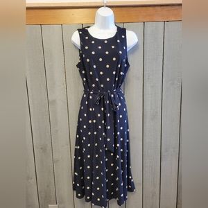 🌼 Ann Klein Sleeveless Polka Dot Navy Blue and White Dress Size 10